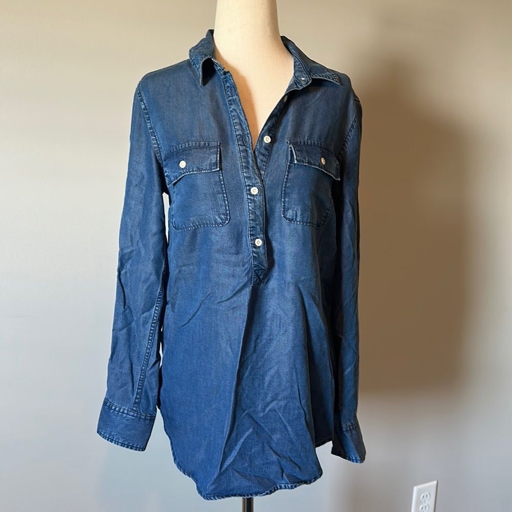 A New Day sz S chambray denim 3/4 button front long sleeved top
